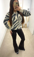 ZEBRA | Zip Fur Zebra Print Cardigan - Cream/Beige