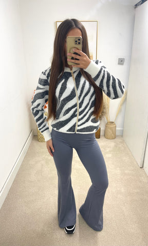 ZEBRA | Zip Fur Zebra Print Cardigan - White