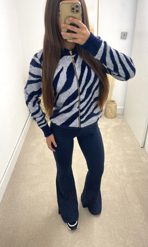 ZEBRA | Zip Fur Zebra Print Cardigan - Navy