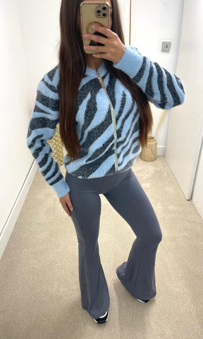 ZEBRA | Zip Fur Zebra Print Cardigan - Baby Blue