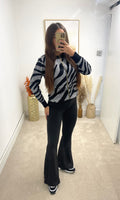 ZEBRA | Zip Fur Zebra Print Cardigan - Black