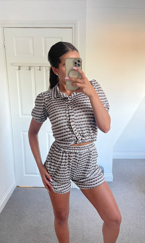 CASEY | Puff Sleeve Glitter Short Set - Mocha