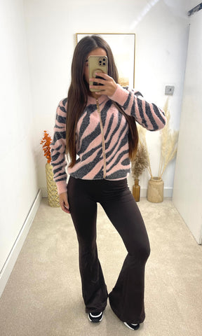 ZEBRA | Zip Fur Zebra Print Cardigan - Pink