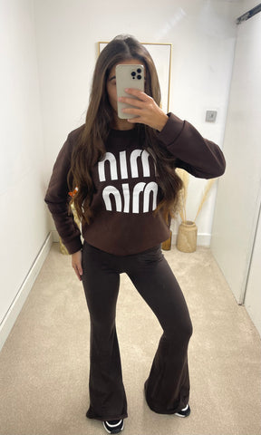 MIN MIN | Fleece Lined Round Neck Jumper - Chocolate