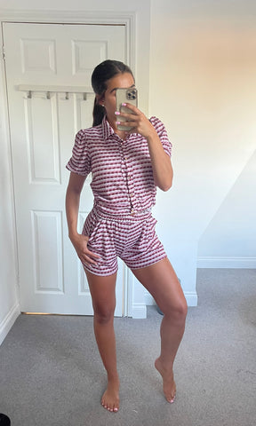 CASEY | Puff Sleeve Glitter Short Set - Pink