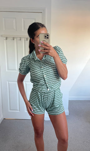 CASEY | Puff Sleeve Glitter Short Set - Green