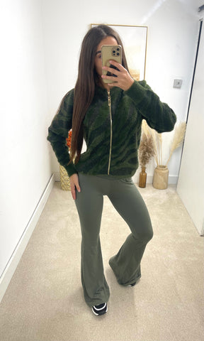 ZEBRA | Zip Fur Zebra Print Cardigan - Khaki