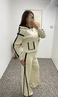 LOLA | White Trim Hooded Trouser Set - Cream