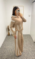 LOLA | White Trim Hooded Trouser Set - Beige