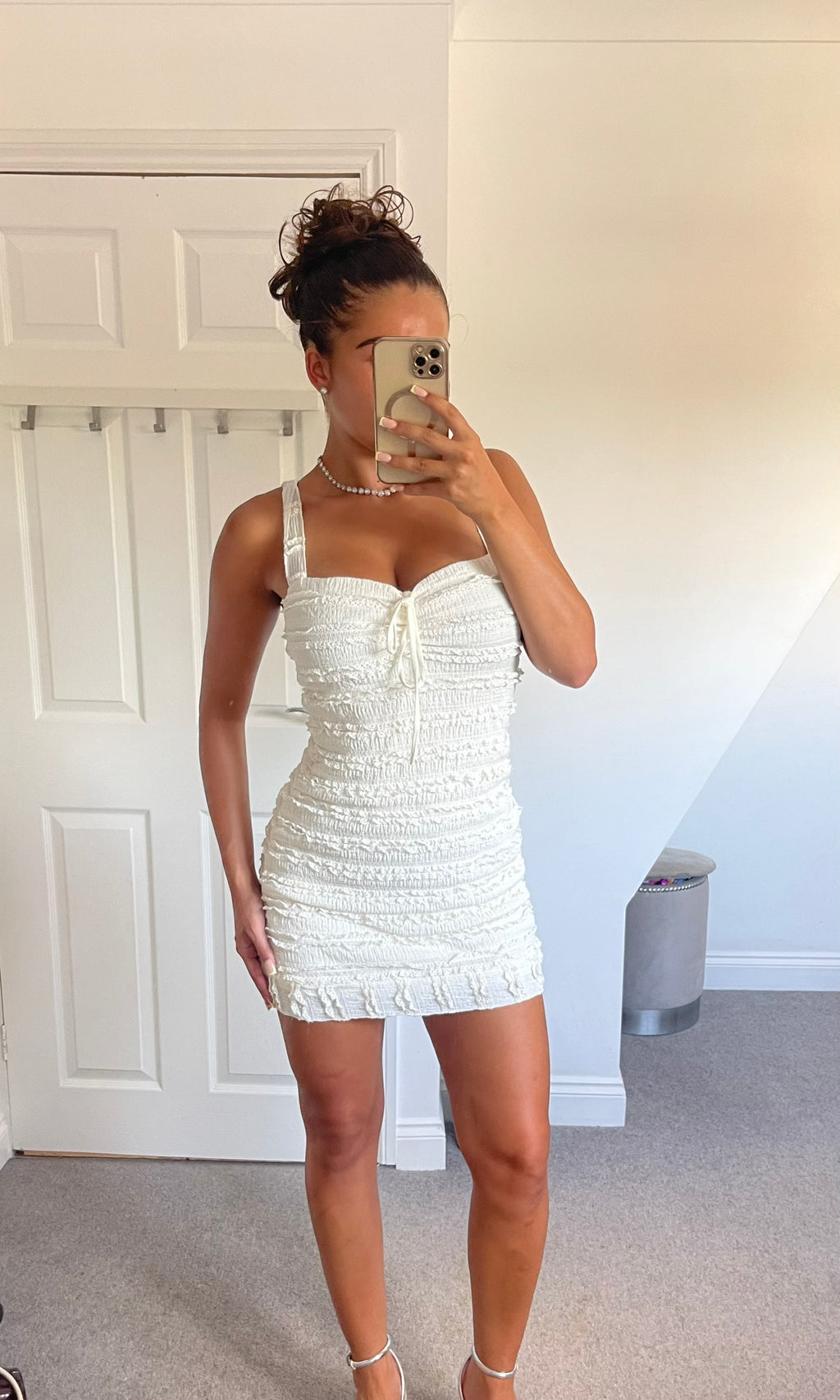 NINA | Ruffle Detail Tie Up Dress - Cream