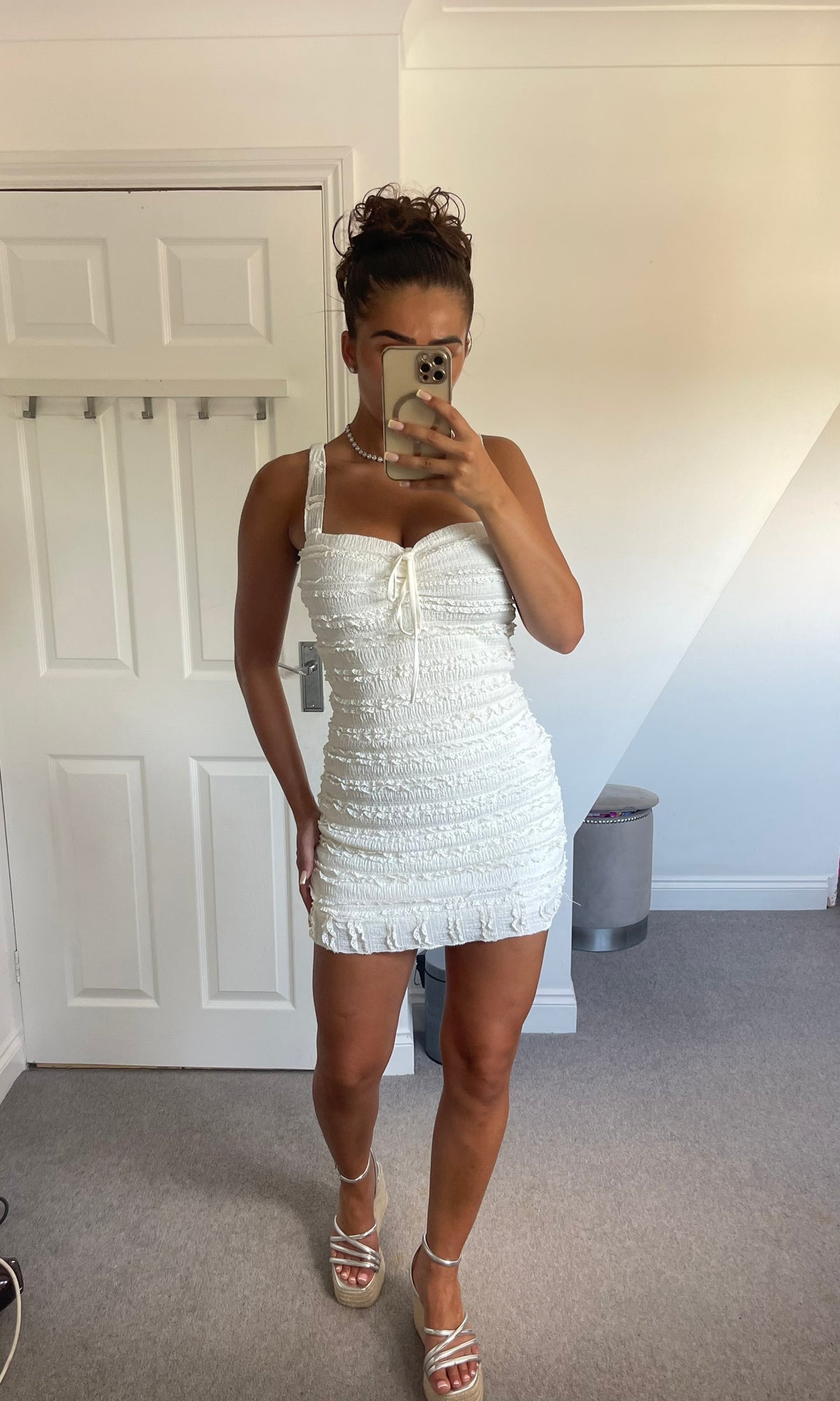 NINA | Ruffle Detail Tie Up Dress - Cream