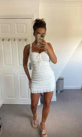 NINA | Ruffle Detail Tie Up Dress - Cream