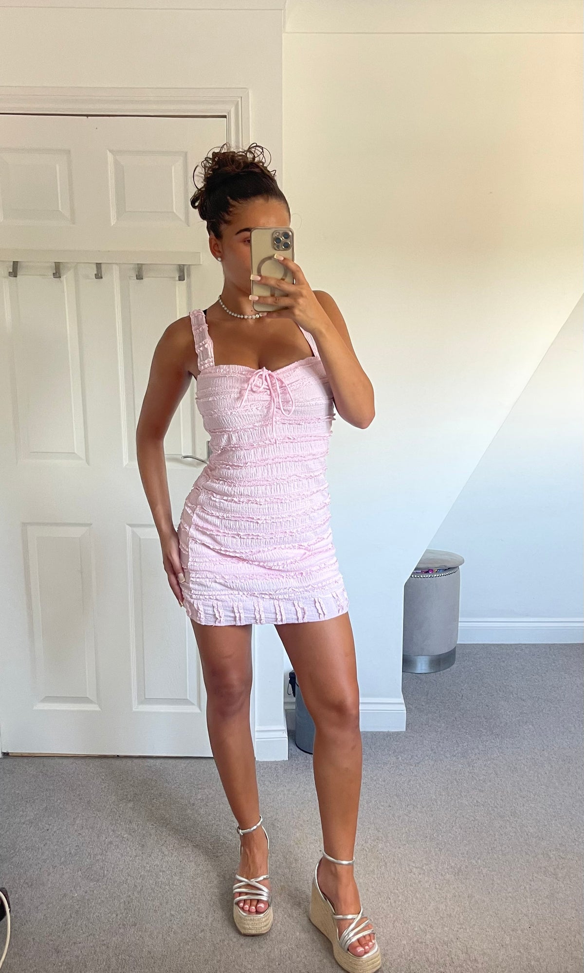 NINA | Ruffle Detail Tie Up Dress - Pink
