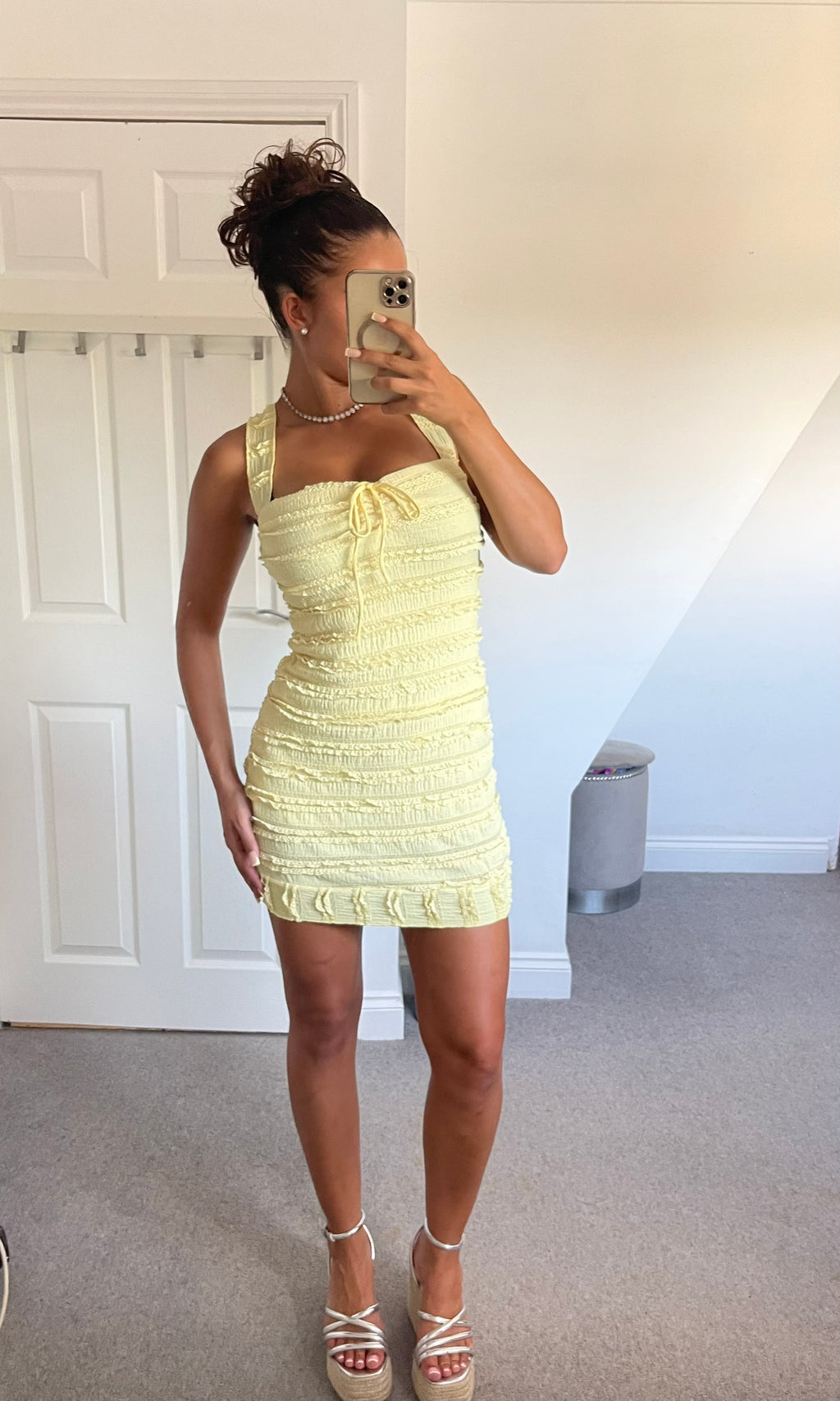 NINA | Ruffle Detail Tie Up Dress - Lemon