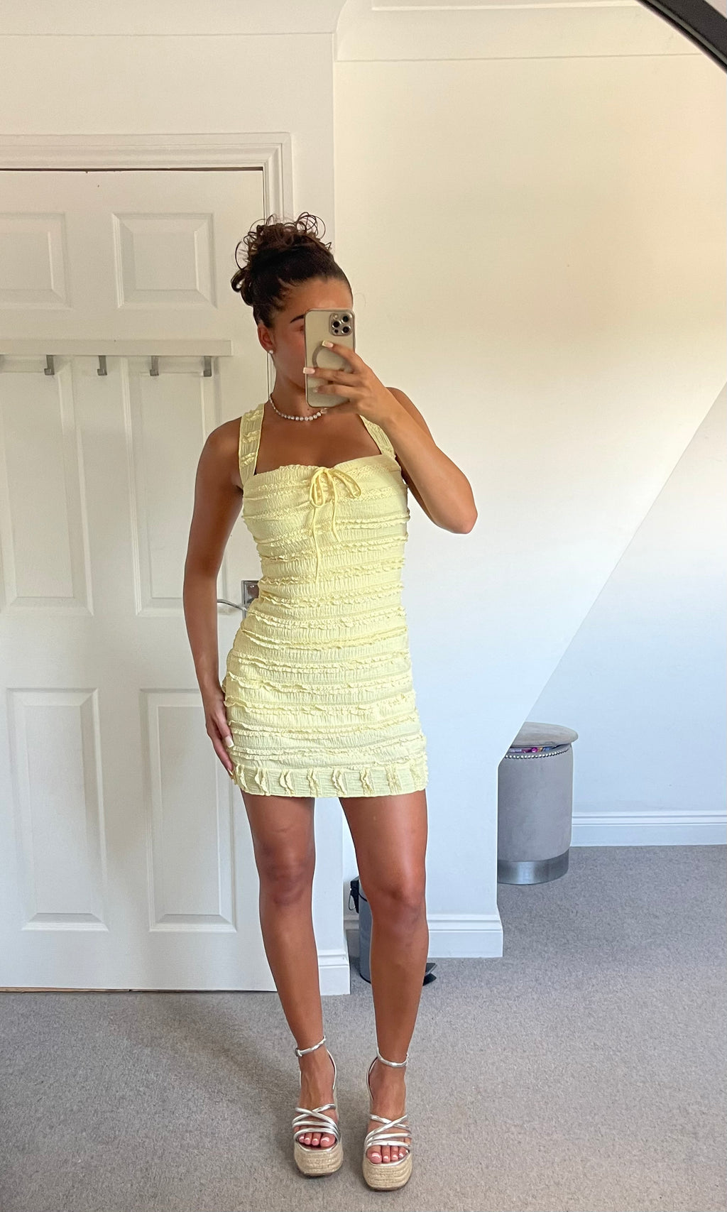 NINA | Ruffle Detail Tie Up Dress - Lemon