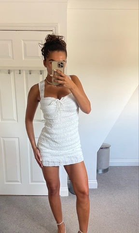 NINA | Ruffle Detail Tie Up Dress - White