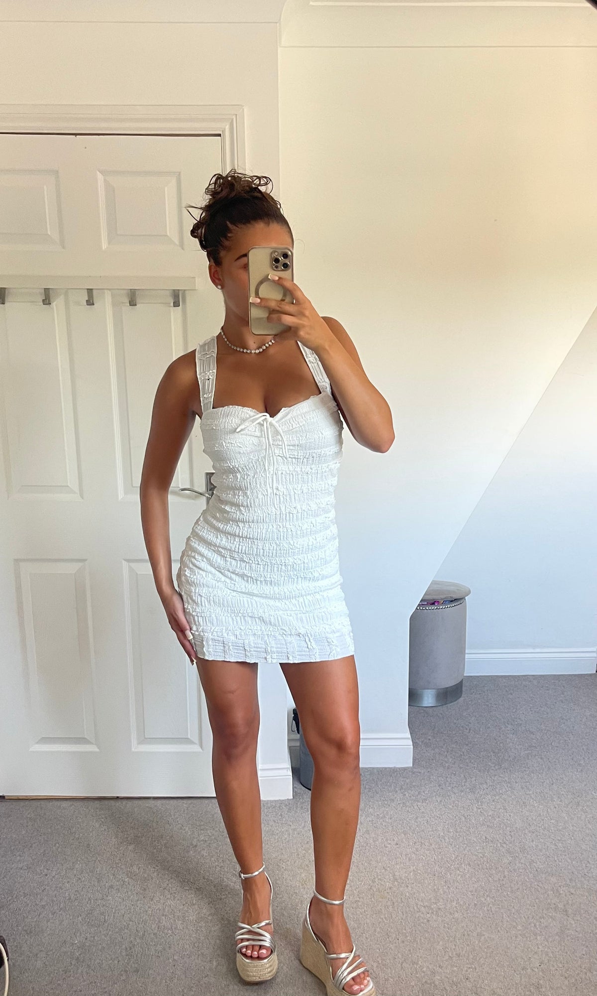 NINA | Ruffle Detail Tie Up Dress - White