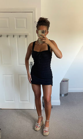 NINA | Ruffle Detail Tie Up Dress - Black