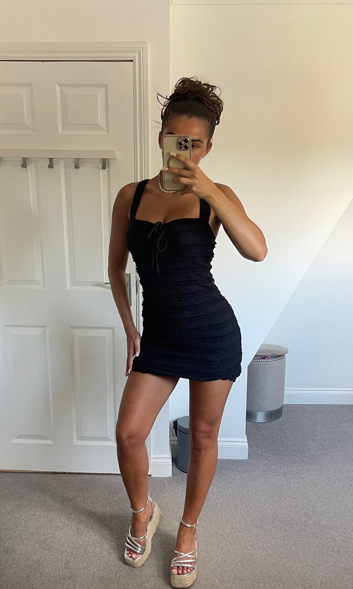 NINA | Ruffle Detail Tie Up Dress - Black