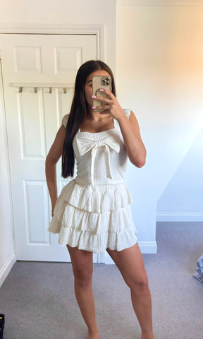 DAISY | Frill Skort & Bow Top Set - Cream