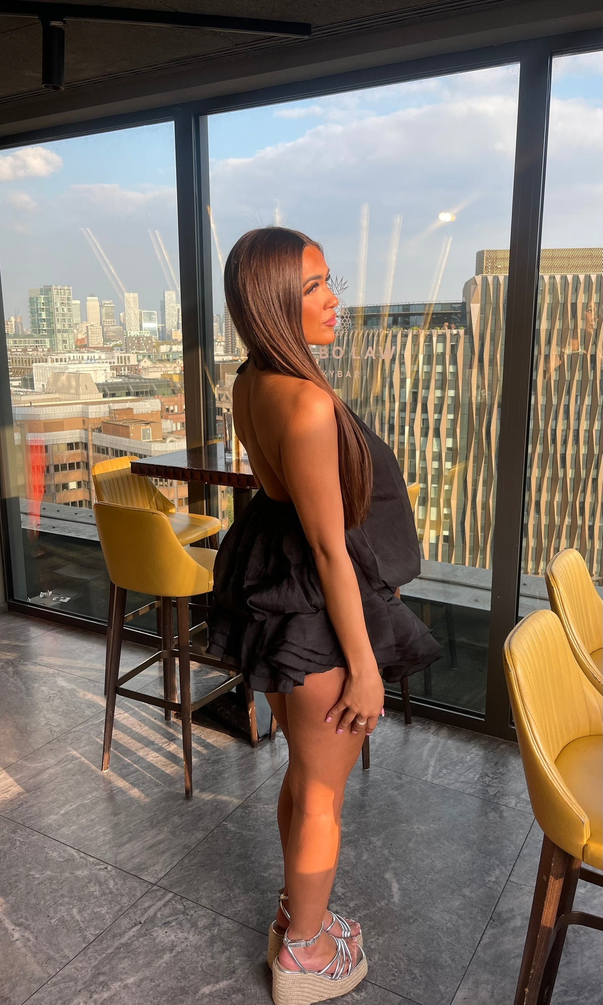 LIVY | Pearl Neckline Skort Backless Playsuit - Black