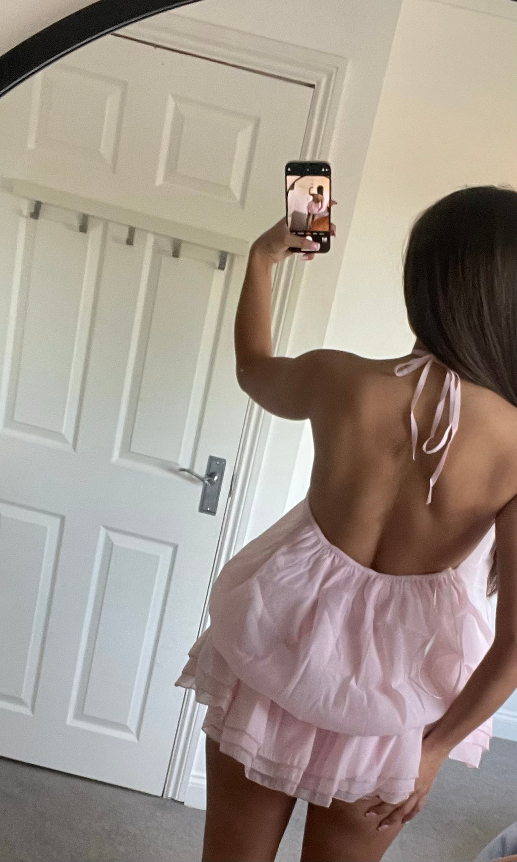 LIVY | Pearl Neckline Skort Backless Playsuit - Pink