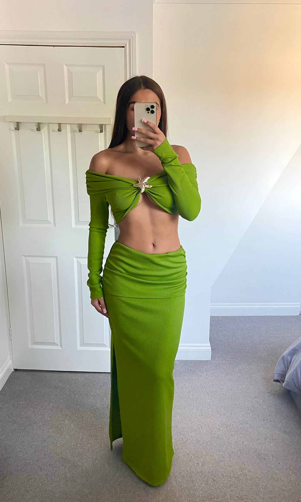 ELSIE | Star Fish Detail Top & Maxi Skirt - Olive
