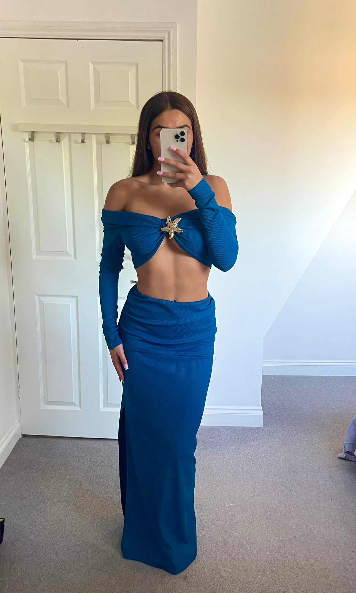ELSIE | Star Fish Detail Top & Maxi Skirt - Teal