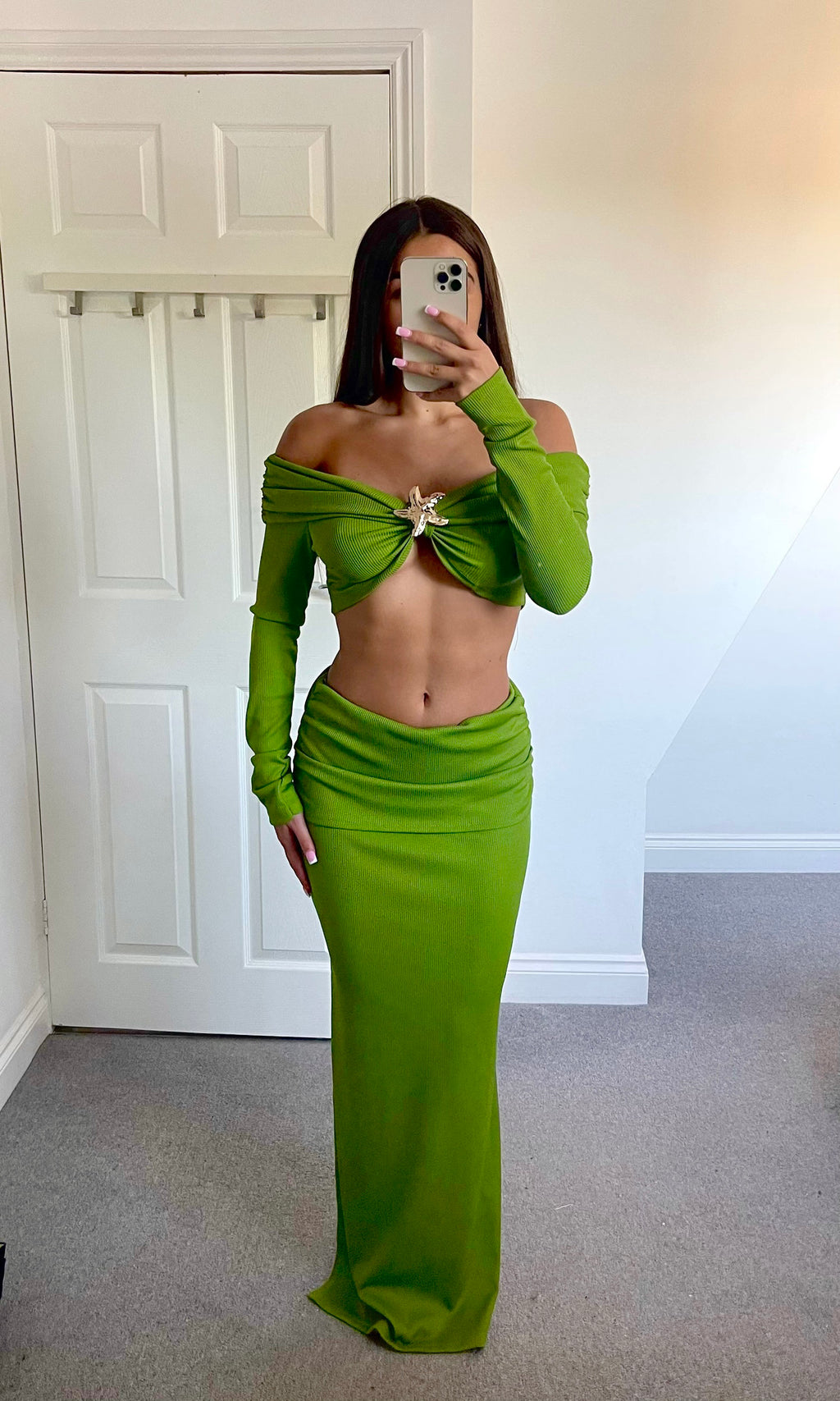 ELSIE | Star Fish Detail Top & Maxi Skirt - Olive