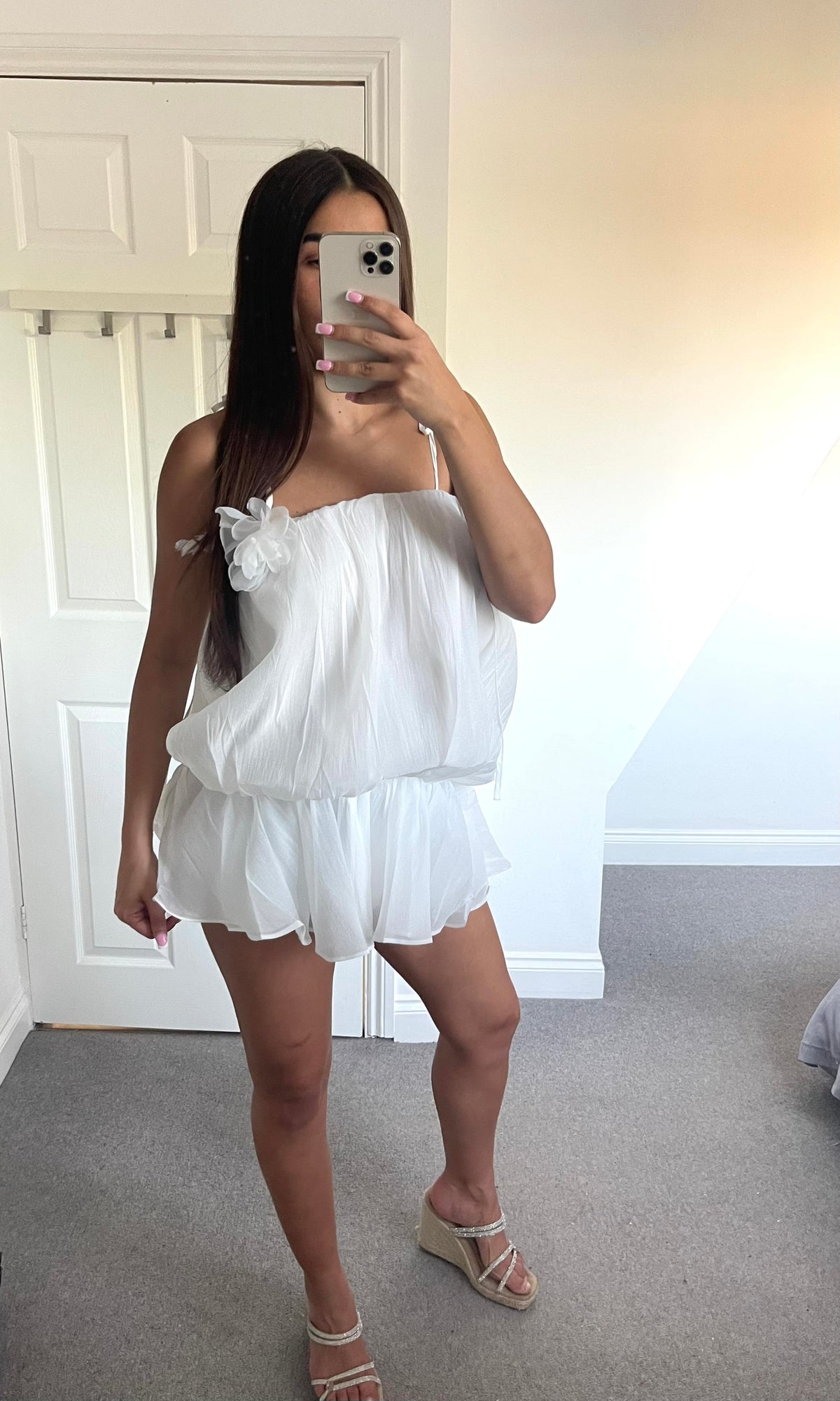 ROSABELLE | Floral Sheer Strap Dress - White