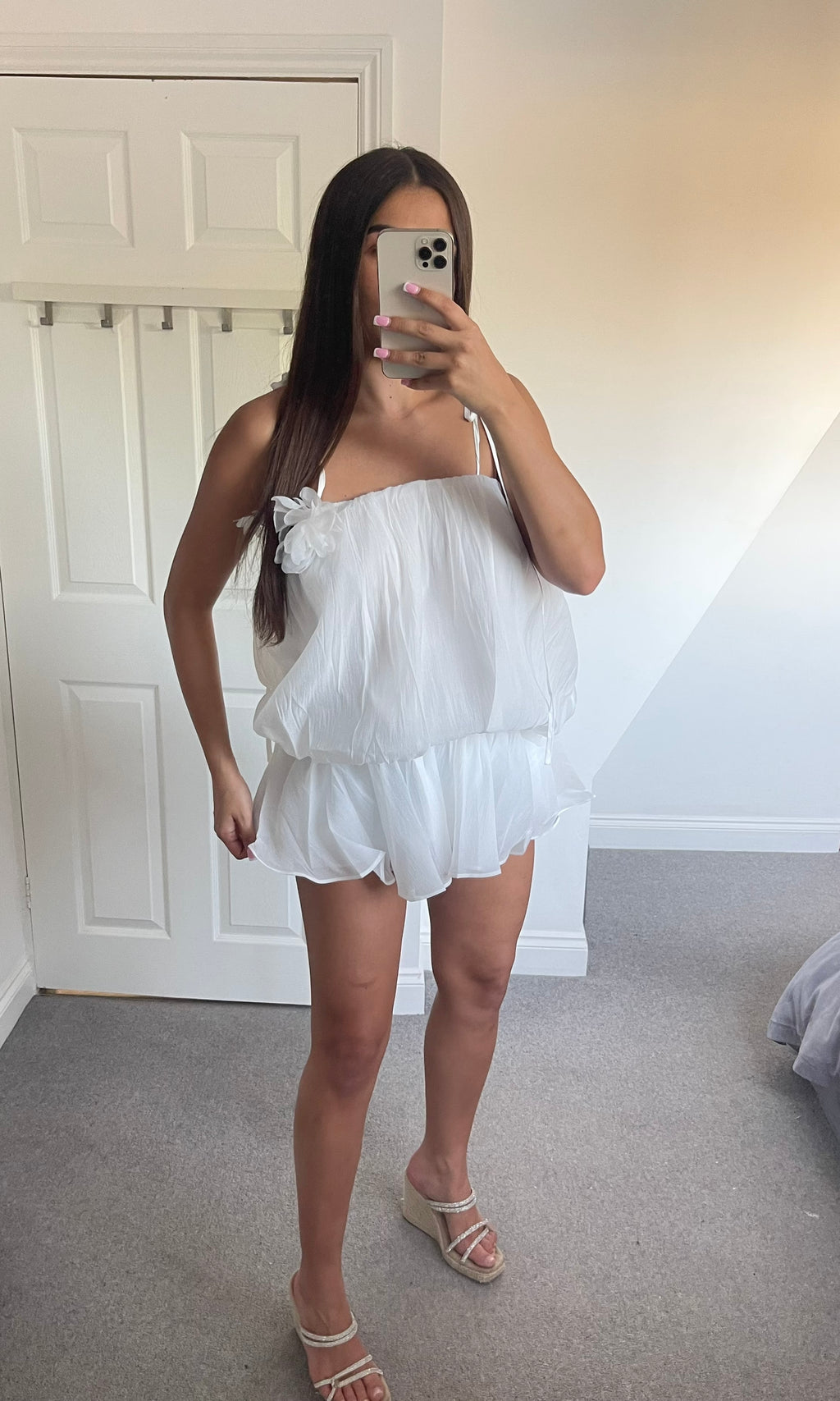ROSABELLE | Floral Sheer Strap Dress - White