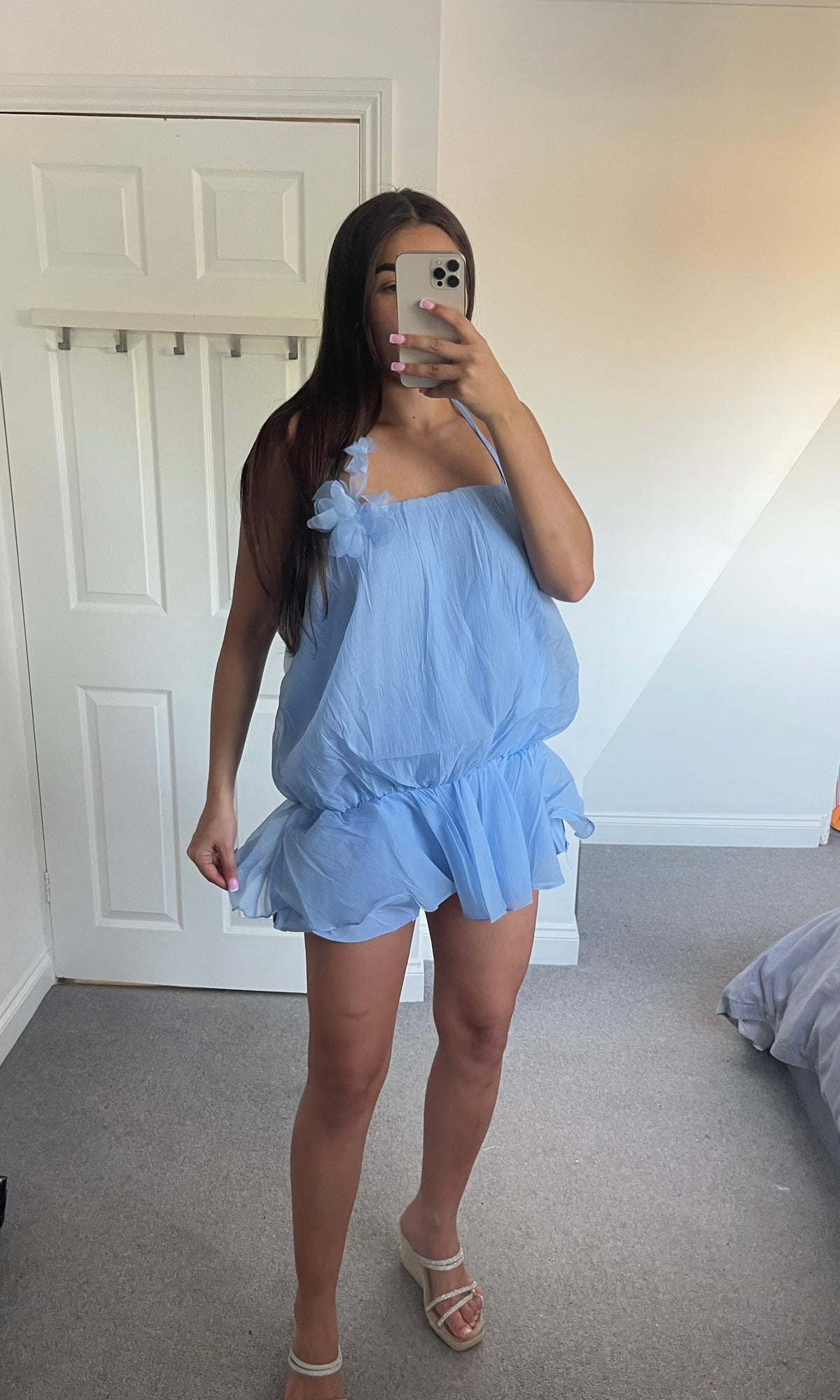 ROSABELLE | Floral Sheer Strap Dress - Blue