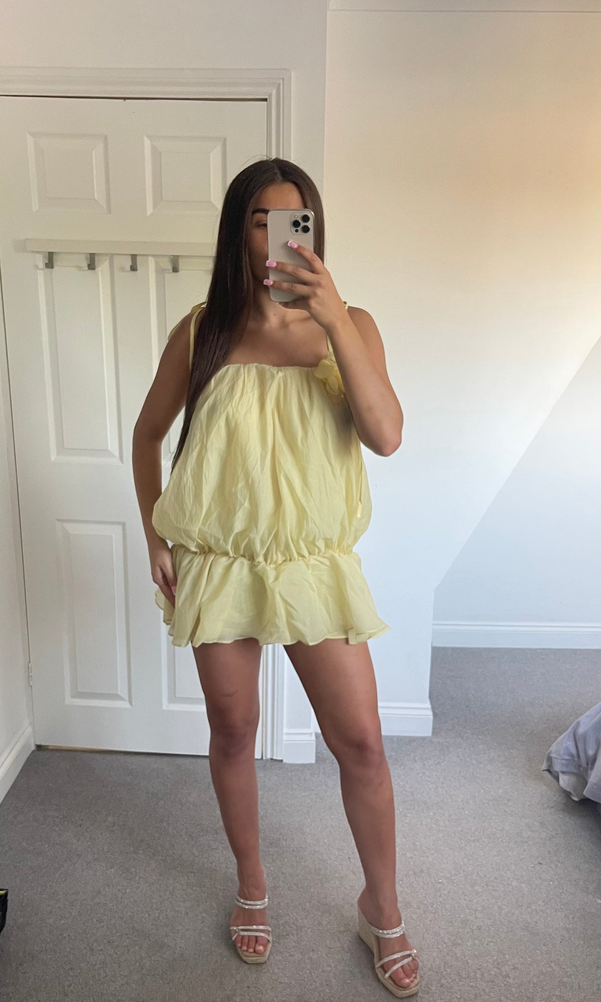 ROSABELLE | Floral Sheer Strap Dress - Lemon