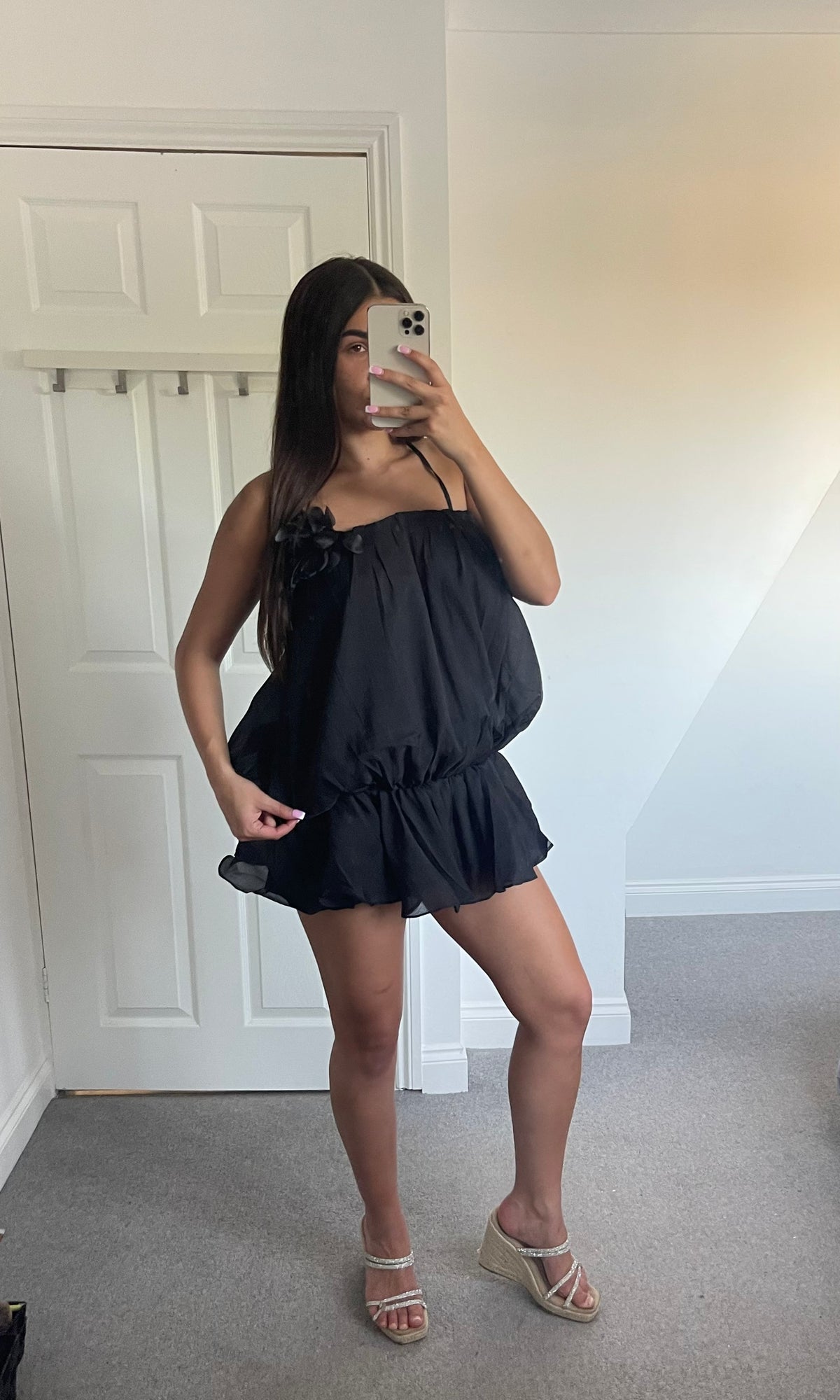 ROSABELLE | Floral Sheer Strap Dress - Black
