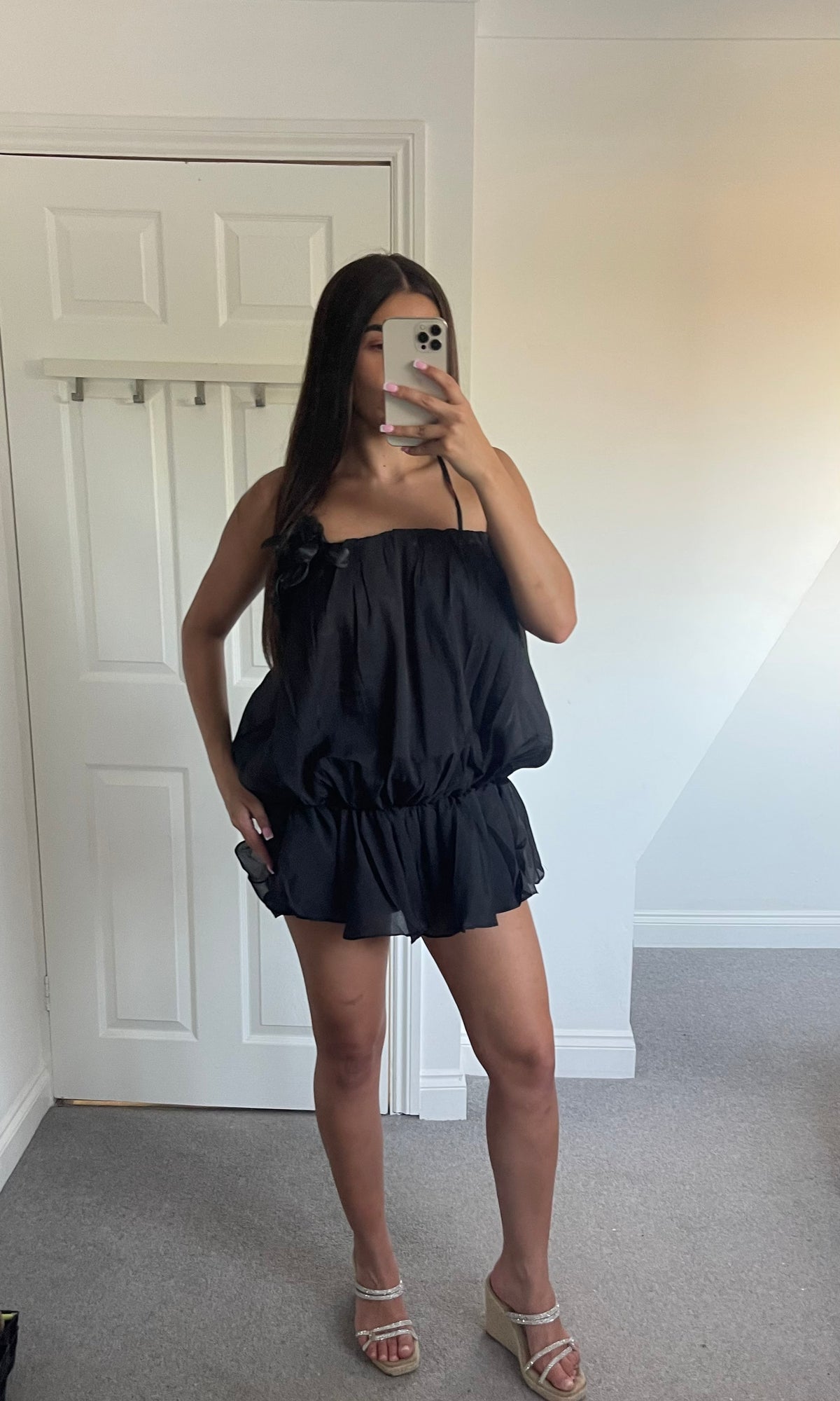 ROSABELLE | Floral Sheer Strap Dress - Black