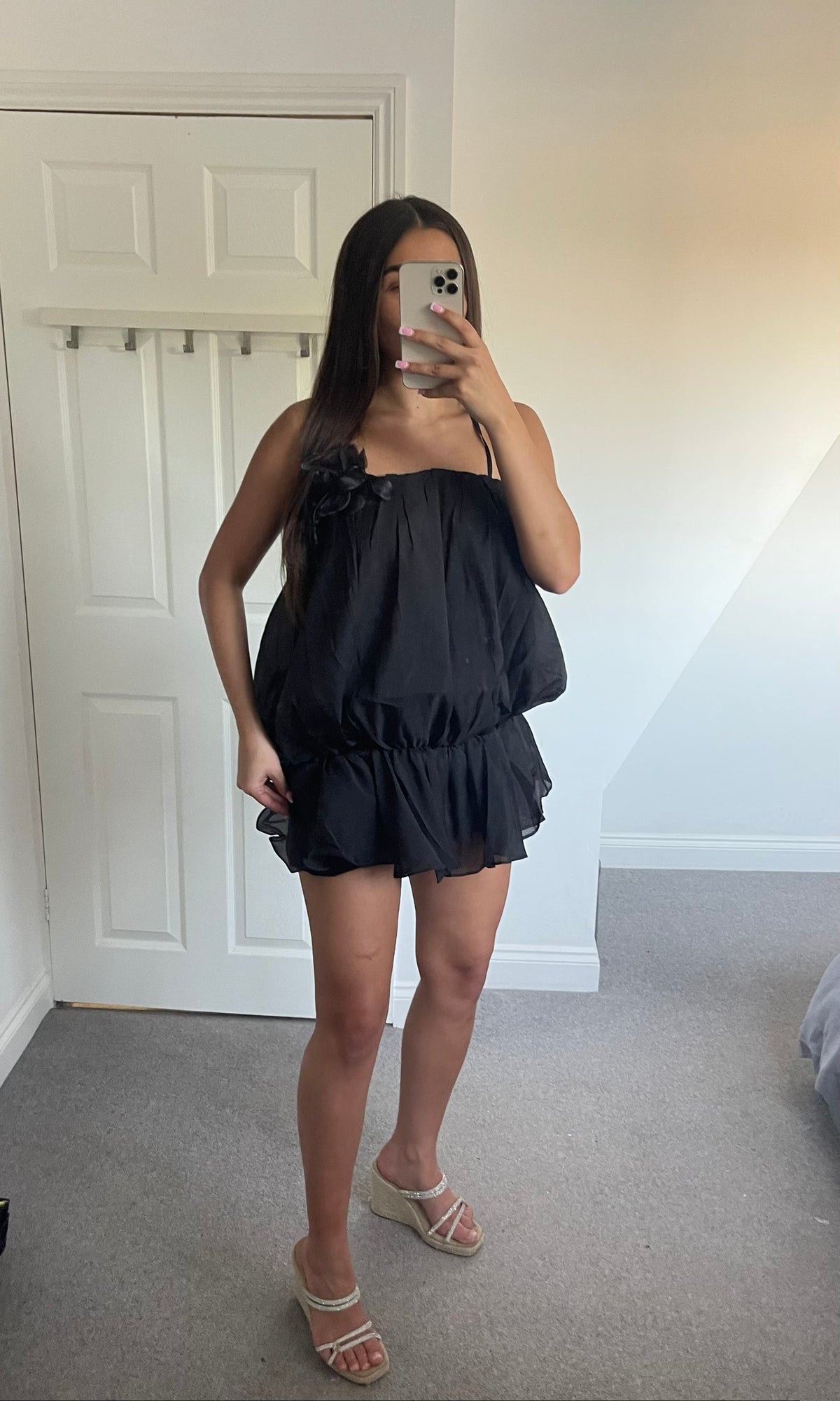 ROSABELLE | Floral Sheer Strap Dress - Black