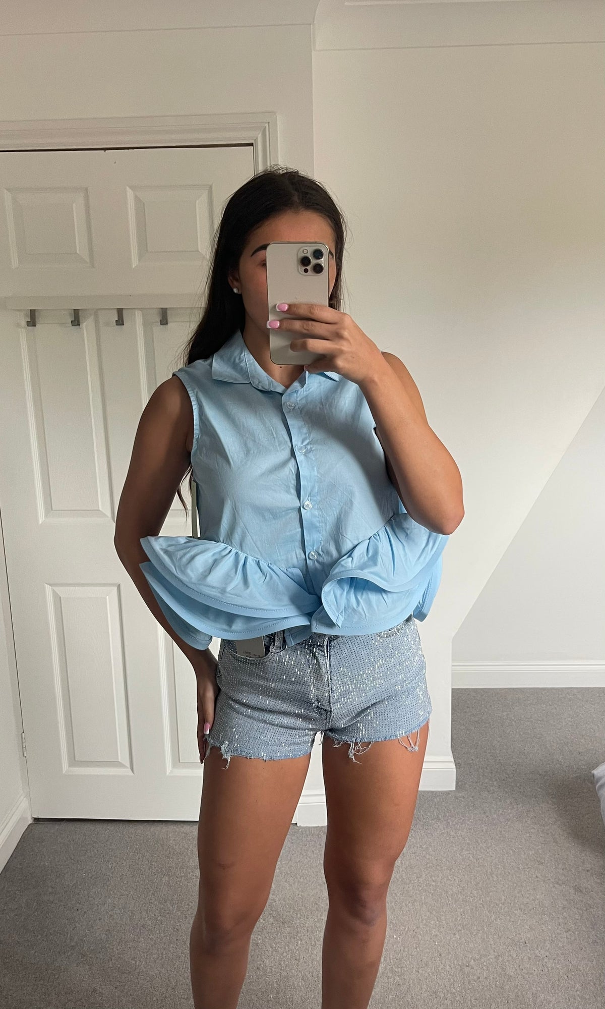 GIA | Ruffle Hem Shirt - Baby Blue