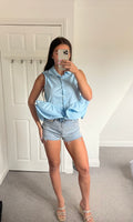 GIA | Ruffle Hem Shirt - Baby Blue