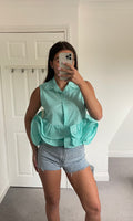 GIA | Ruffle Hem Shirt - Turquoise