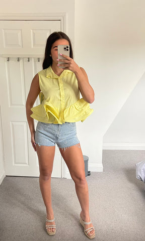 GIA | Ruffle Hem Shirt - Lemon