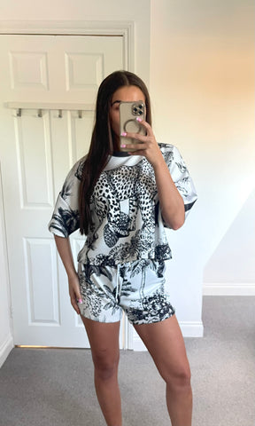 KENDELL | Safari Print Shorts & Top Set - Black