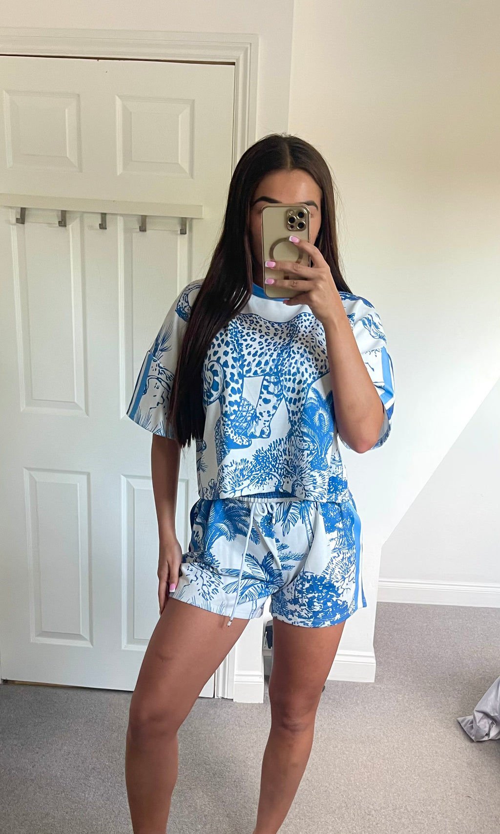 KENDELL | Safari Print Shorts & Top Set - Blue