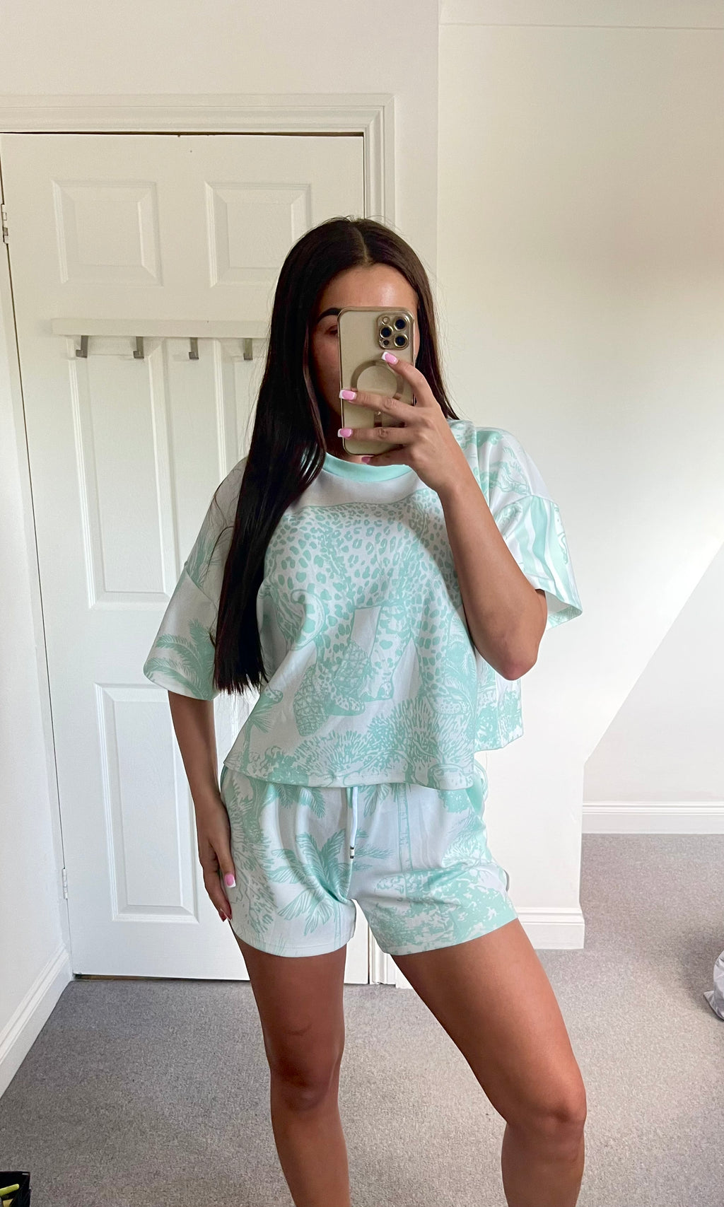 KENDELL | Safari Print Shorts & Top Set - Mint