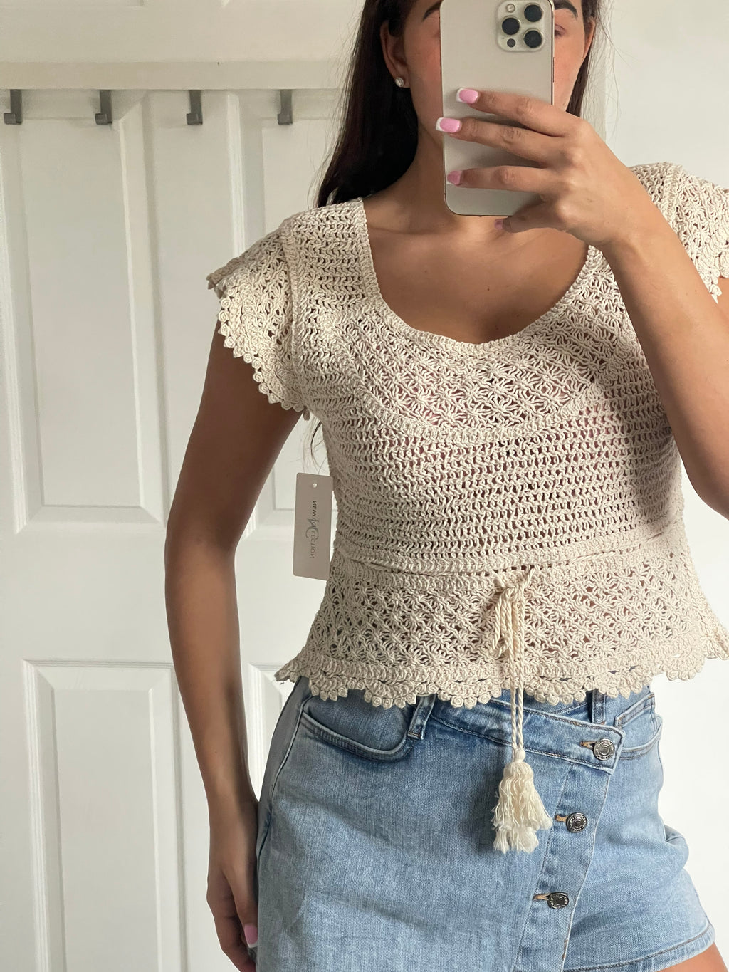 JENNA | Crochet Tassel Top / Bikini Cover Up - Beige