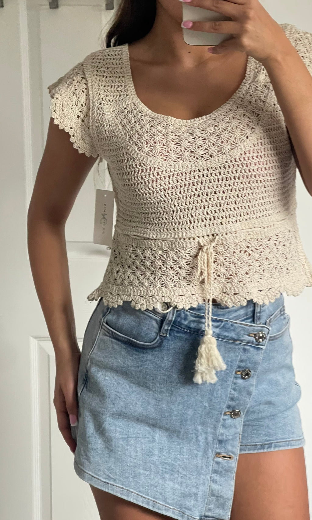 JENNA | Crochet Tassel Top / Bikini Cover Up - Beige