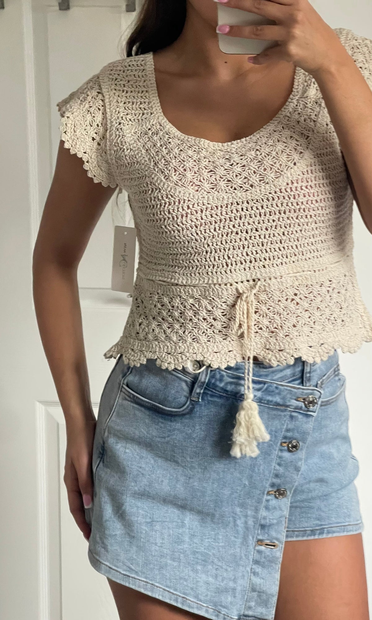 JENNA | Crochet Tassel Top / Bikini Cover Up - Beige