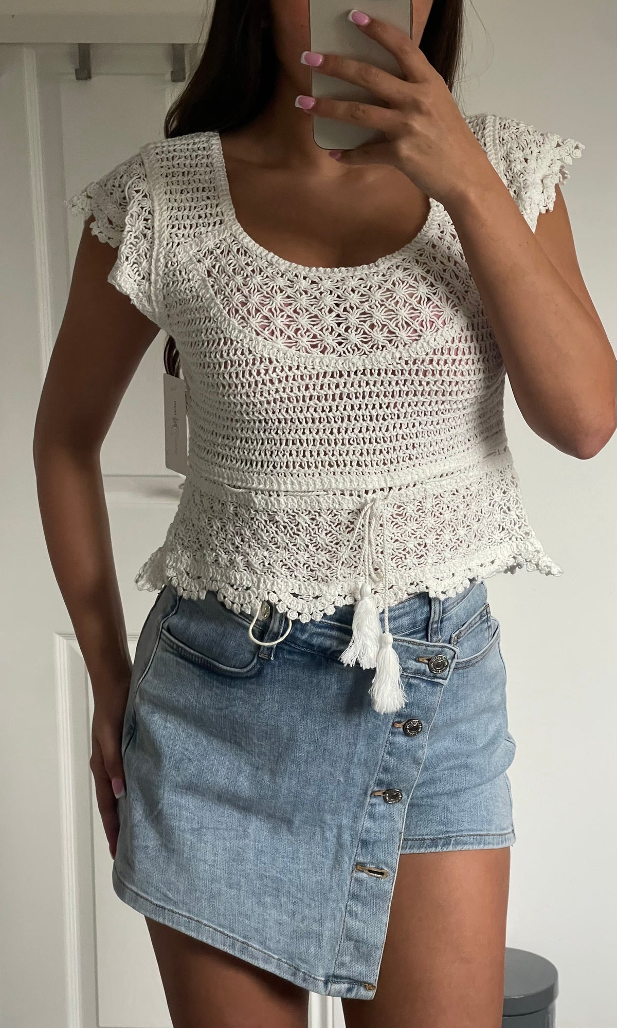 JENNA | Crochet Tassel Top / Bikini Cover Up - White