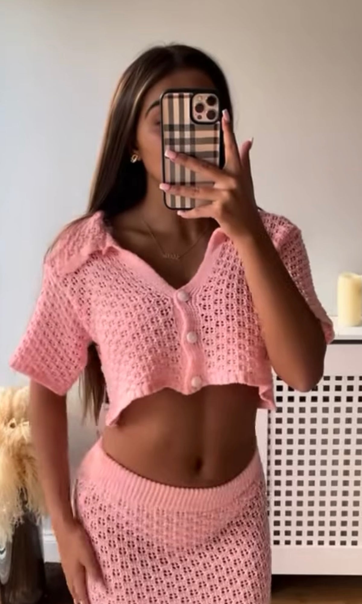 MILLIE | Crochet Crop Top & Maxi Skirt Set - Pink