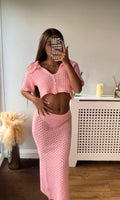 MILLIE | Crochet Crop Top & Maxi Skirt Set - Pink