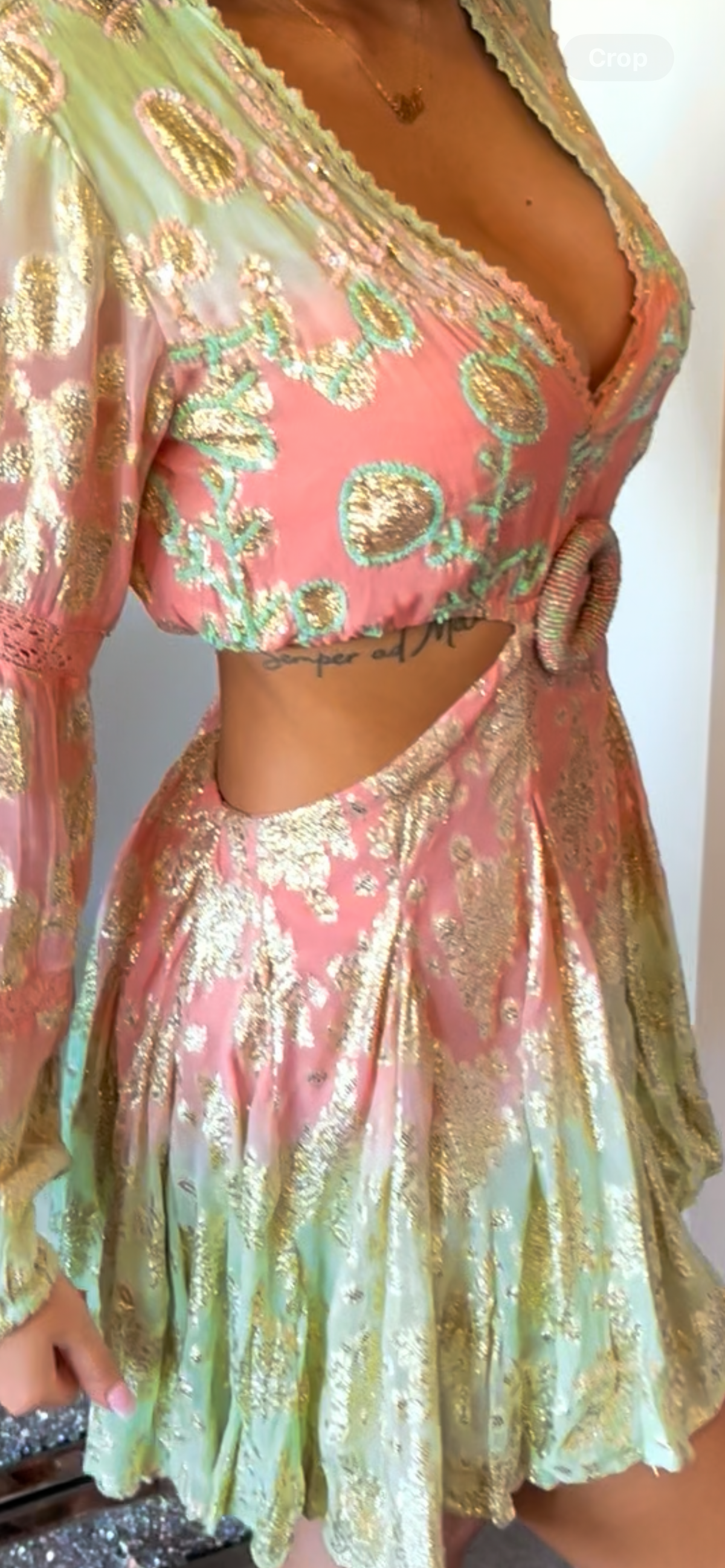 MABEL | Boho Backless Glitter Dress - Pink & Mint Green